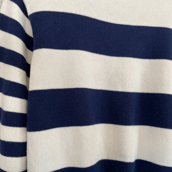 J. Crew Cotton Navy Blue/Ivory Rugby Stripe Mock Neck Long Sleeve Sweater, M - Picture 3 of 12